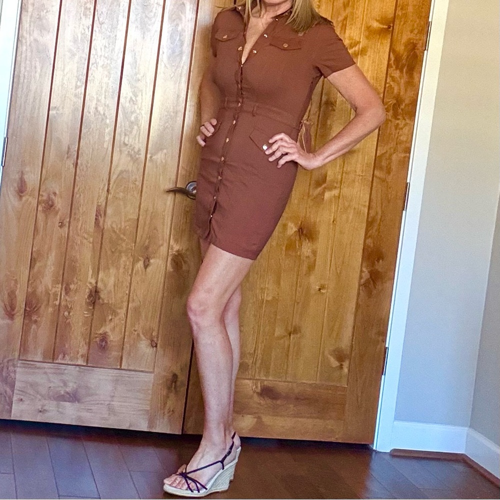 Haute Monde NWOT Brown Button-Up/Snap Short Sleeve Dress